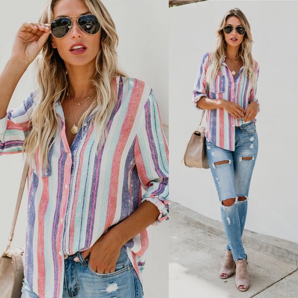 Paris&Pearle Tops - Tuscan Skies Button Up Top